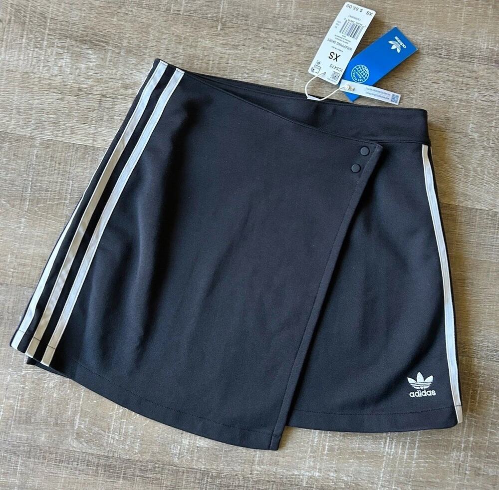 Adidas Adicolor Classics 3-Stripes Wrap Mini Skirt Black XS NWT IC5475